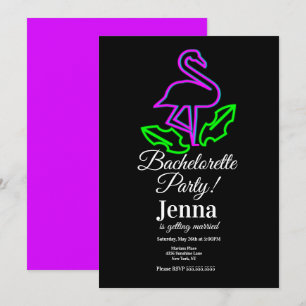 Invitation Enterrement de vie de jeune fille Néon Flamant Tro