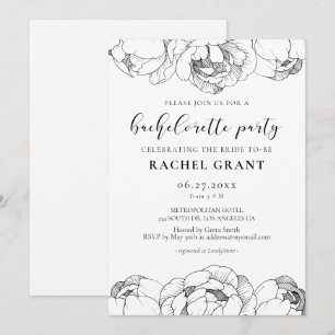 Invitation Enterrement de vie de jeune fille pivoines noires