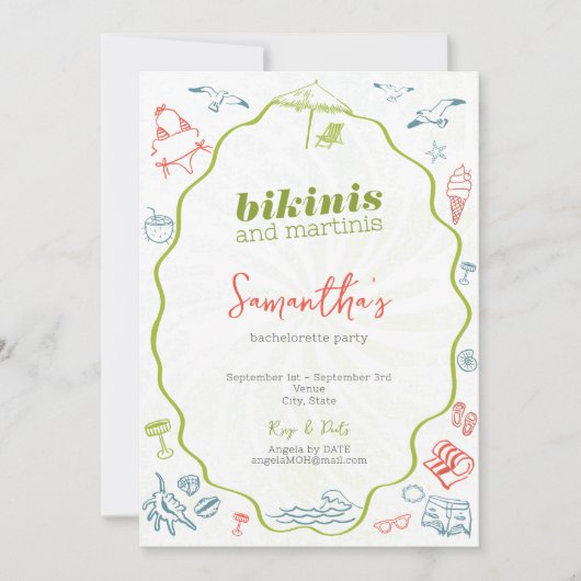 Invitation Enterrement de vie de jeune fille plage Bikinis & (Devant)