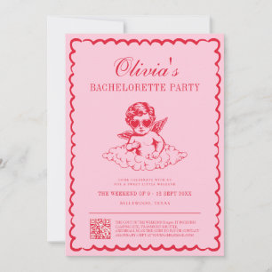 Invitation Enterrement de vie de jeune fille rétro rose et ro