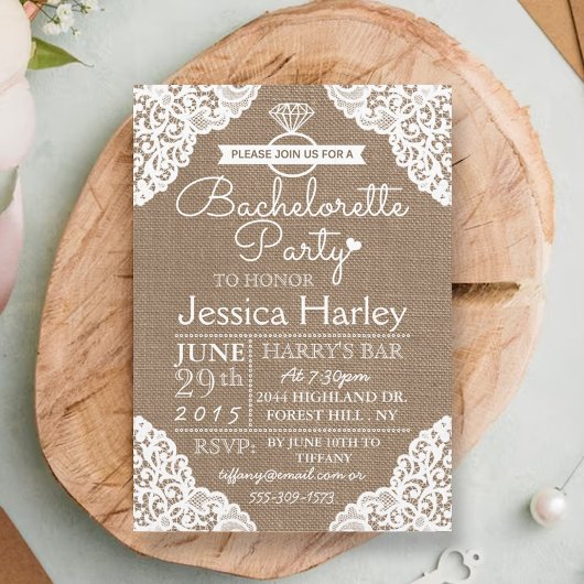 Invitation Enterrement de vie de jeune fille rustique toile d