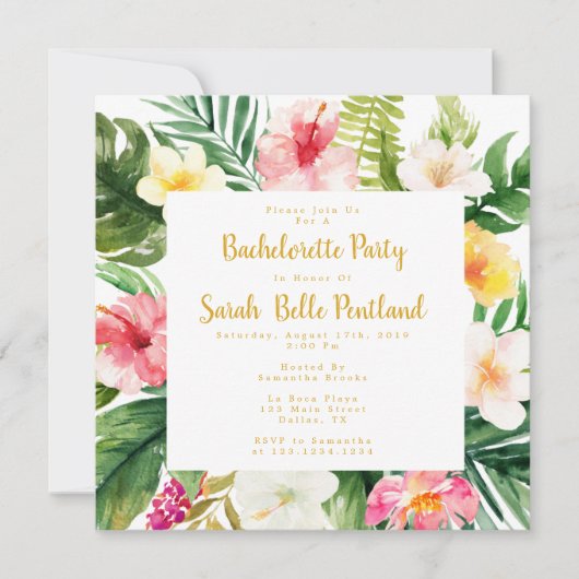 Invitation Enterrement de vie de jeune fille tropical (Devant)