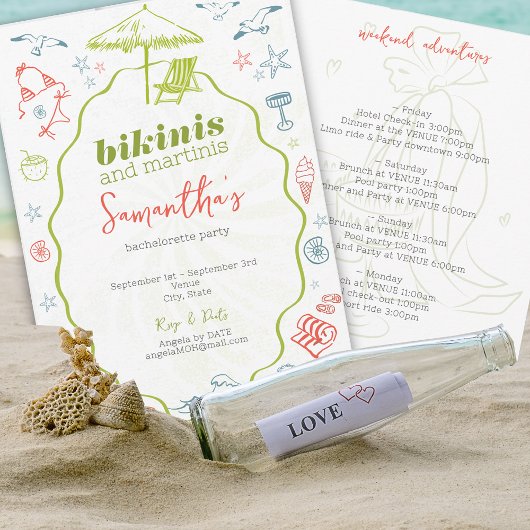 Invitation Enterrements de vie de jeune fille plage et martin