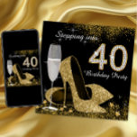 Invitation Entrée Dans 40 Anniversaire<br><div class="desc">Belle entrée en noir et or dans l'invitation de fête de 40 ans avec élégante verre de champagne, et chaussures talon or haute. Vous pouvez facilement customiser cet élégant noir et or qui entre dans l'invitation de fête de 40 ans pour votre événement en ajoutant simplement vos détails dans le...</div>