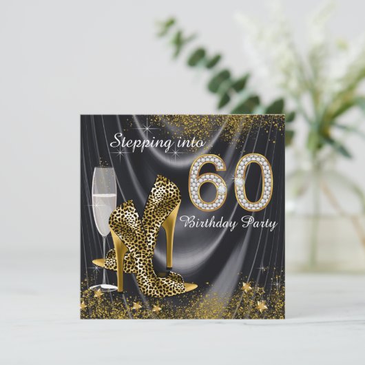 Invitation Entrée Dans 60 Anniversaire Fête Satin Noir (Debout devant)