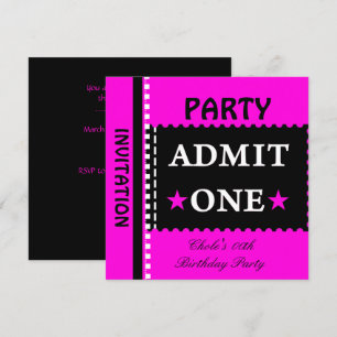 Invitation Entrée Unique Fête d'Anniversaire Filles Rose Chau
