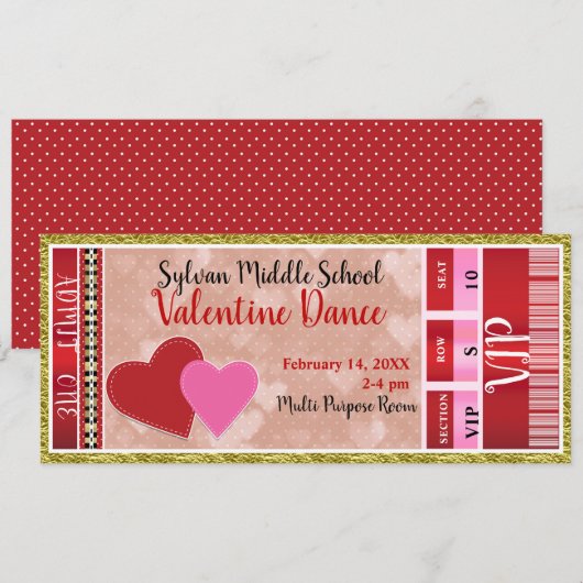 Invitation Entrée VIP Danse Soirée de la Saint-Valentin (Devant / Derrière)