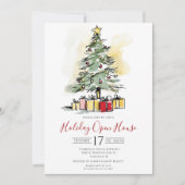 Invitation Entreprise Aquarelle Noël Arbre ouvert (Devant)
