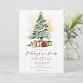 Invitation Entreprise Aquarelle Noël Arbre ouvert (Debout devant)