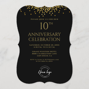 Invitation Entreprise Commerciale 10e Anniversaire Noir Or
