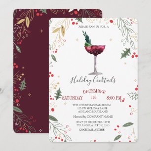 Invitation Entreprise de cocktail aquarelle pour Noël Holly