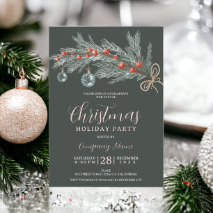 Invitation Entreprise de Noël rustique pin vert rouge entrepr