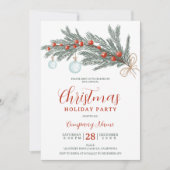 Invitation Entreprise de Noël rustique pin vert rouge entrepr (Devant)