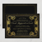 Invitation Entreprise Événement Gold & Black Fancy Bordure (Devant / Derrière)