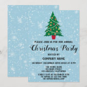 Invitation Entreprise Fête de Noël Arbre Bleu neige (Devant / Derrière)