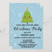 Invitation Entreprise Fête de Noël Arbre Bleu neige (Devant / Derrière)