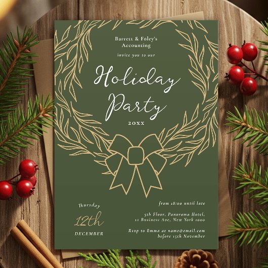 Invitation Entreprise Fête Vert & Gold Wreath Business