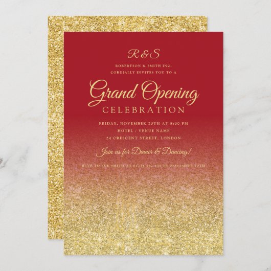 Invitation Entreprise Grand Ouverture Gold Glam Parties scint (Devant / Derrière)