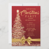 Invitation ENTREPRISE Noël Arbre Ruban Rouge Gold Party (Devant)