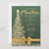 Invitation ENTREPRISE Noël Arbre Ruban Vert Gold Party (Devant)