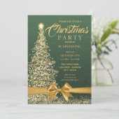 Invitation ENTREPRISE Noël Arbre Ruban Vert Gold Party (Debout devant)