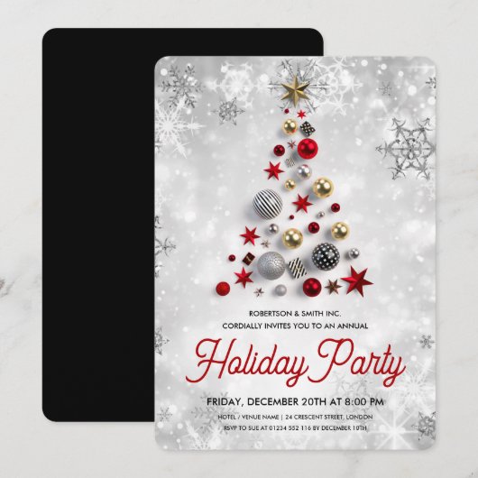 Invitation Entreprise Noël Arbre vacances hiver Merveille Arg (Devant / Derrière)