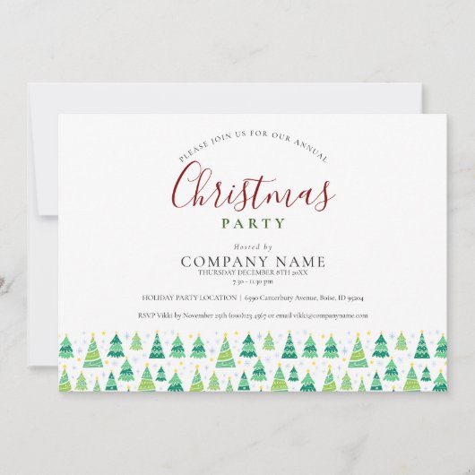 Invitation Entreprise Noël Arbres Fêtes Fête (Devant)
