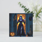 Invitation Entrez si vous osez | Fête d'Halloween en sorcière (Debout devant)