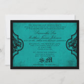 Invitation Enveloppe noire turquoise de Goth mariage damassé (Dos)