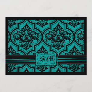 Invitation Enveloppe noire turquoise de Goth mariage damassé