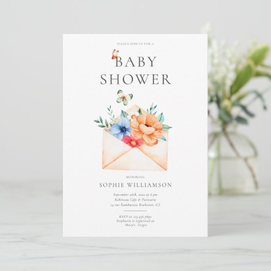 Invitation Enveloppe vintage Avec Baby shower Fleurs (Debout devant)
