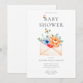 Invitation Enveloppe vintage Avec Baby shower Fleurs (Devant / Derrière)