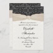 Invitation enveloppée de ruban Damask - Champagne (Devant / Derrière)