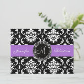 Invitation Envies de mariage de monogrammes de Damas violet (Debout devant)