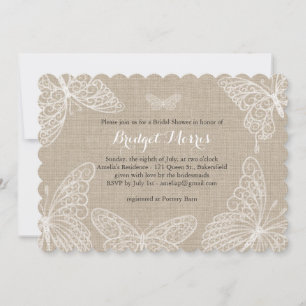 Invitation Envoi de dentelle Papillons de douche nuptiale