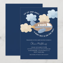 Envol Aquarelle Avion Garçon Baby Shower
