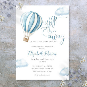 Invitation Envol Garçon Bleu Baptême Ballon à Air Chaud
