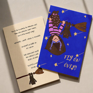 Invitation Envolez-vous avec une sorcière mignonne pour une f
