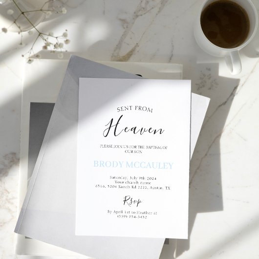 Invitation Envoyé par Heaven Cloud Baptism Baby Boy Invitatio
