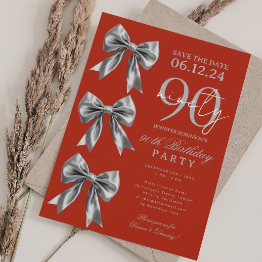 Invitation Épargnant Coquette Bow Save Date 90e Anniversaire