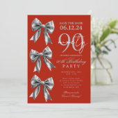 Invitation Épargnant Coquette Bow Save Date 90e Anniversaire (Debout devant)