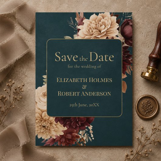 Invitation Épargnez la date florale gothique sarcelle foncée