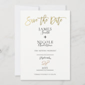 Invitation Épargnez la date photo complète feuille d'or minim (Devant)