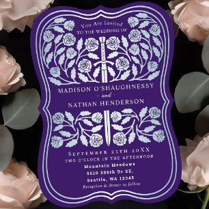 Invitation Épée argentée médiévale royale violette de mariage