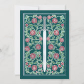 Invitation Épée argentée sarcelle florale mariage médiéval fa (Dos)