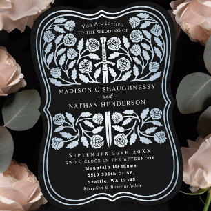 Invitation Épée de mariage médiéval argentée royale noire