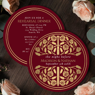Invitation Épée dorée médiévale rouge répétition de mariage r
