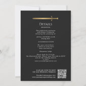 Invitation Épée dorée royale médiévale noire avec code QR de (Dos)
