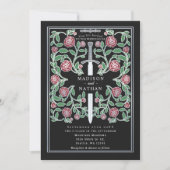 Invitation Épée Florale Argent Noir Mariage Médiéval Fantasti (Devant)