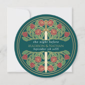 Invitation Épée florale dorée sarcelle Répétition de mariage (Devant)